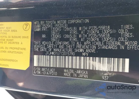 2007 Lexus Rx 400H from USA, damaged, VIN JTJHW31U772015790